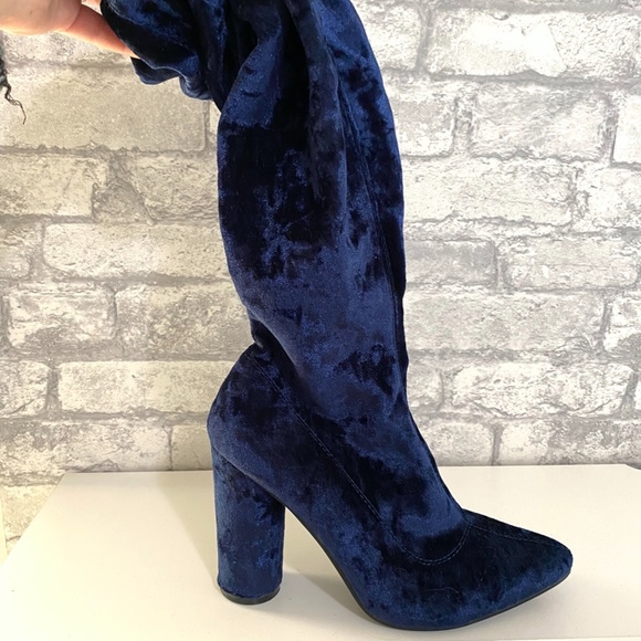 Crushed Velvet Thigh High Boots - Picture 2 of 2